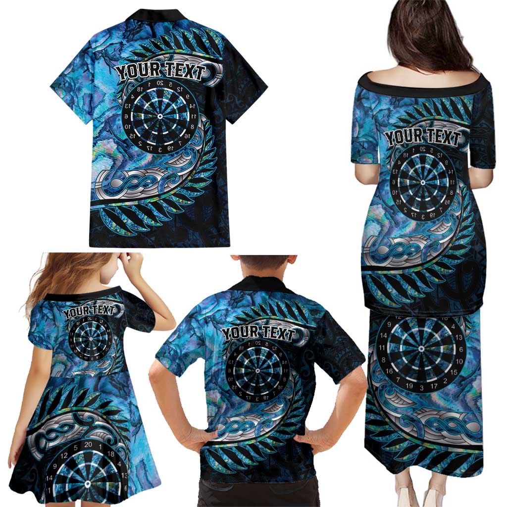 New Zealand Darts Personalised Family Matching Puletasi and Hawaiian Shirt Aotearoa Silver Fern Blue Papua Shell Spirit LT9 - Polynesian Pride