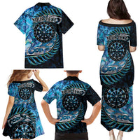 New Zealand Darts Personalised Family Matching Puletasi and Hawaiian Shirt Aotearoa Silver Fern Blue Papua Shell Spirit LT9 - Polynesian Pride