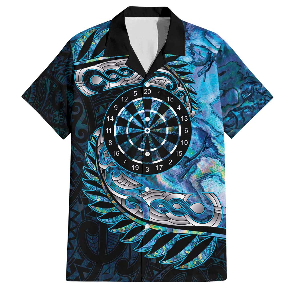 New Zealand Darts Personalised Family Matching Puletasi and Hawaiian Shirt Aotearoa Silver Fern Blue Papua Shell Spirit LT9 Dad's Shirt - Short Sleeve Blue - Polynesian Pride