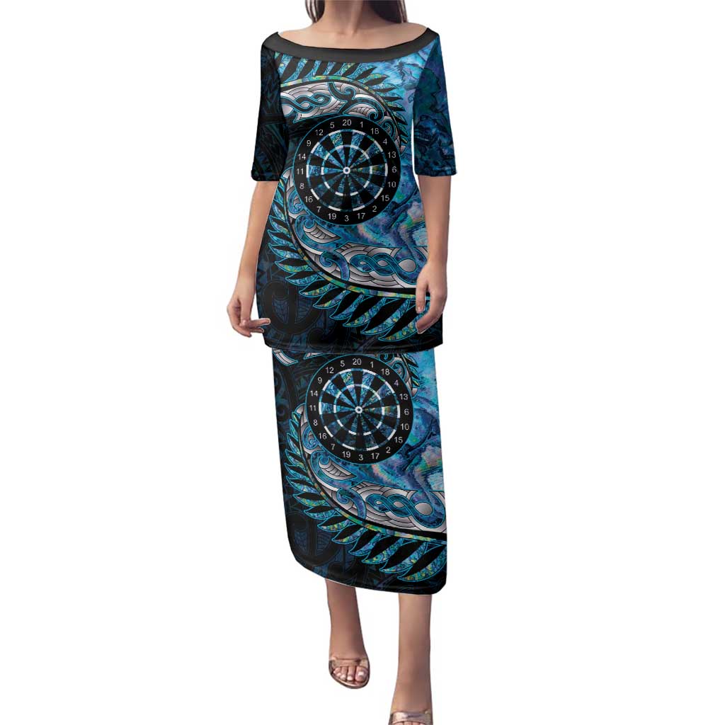 New Zealand Darts Personalised Family Matching Puletasi and Hawaiian Shirt Aotearoa Silver Fern Blue Papua Shell Spirit LT9 Mom's Dress Blue - Polynesian Pride