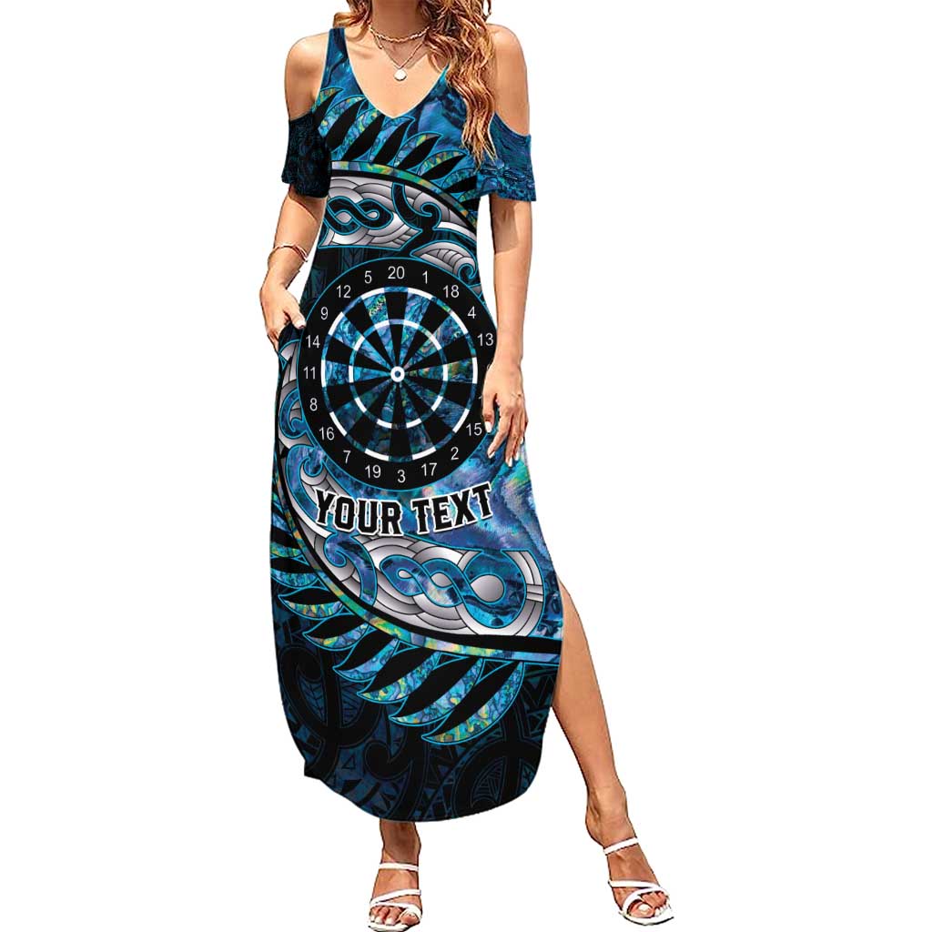 New Zealand Darts Personalised Family Matching Summer Maxi Dress and Hawaiian Shirt Aotearoa Silver Fern Blue Papua Shell Spirit LT9 Mom's Dress Blue - Polynesian Pride