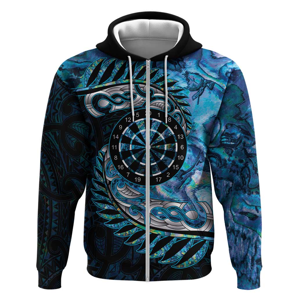 New Zealand Darts Personalised Hoodie Aotearoa Silver Fern Blue Papua Shell Spirit LT9 Zip Hoodie Blue - Polynesian Pride