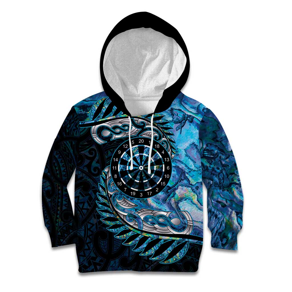 New Zealand Darts Personalised Kid Hoodie Aotearoa Silver Fern Blue Papua Shell Spirit LT9 Hoodie Blue - Polynesian Pride