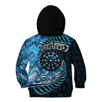 New Zealand Darts Personalised Kid Hoodie Aotearoa Silver Fern Blue Papua Shell Spirit LT9 - Polynesian Pride