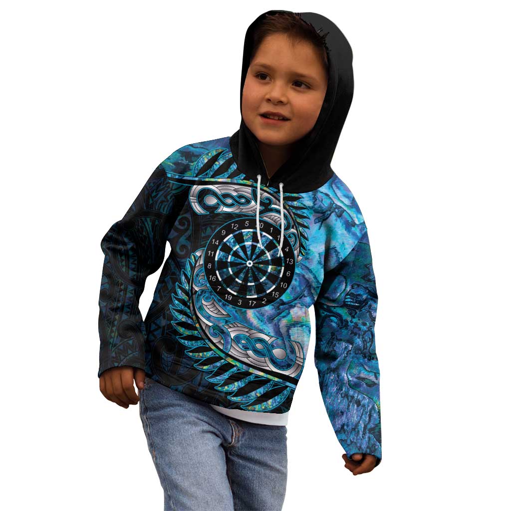 New Zealand Darts Personalised Kid Hoodie Aotearoa Silver Fern Blue Papua Shell Spirit LT9 - Polynesian Pride