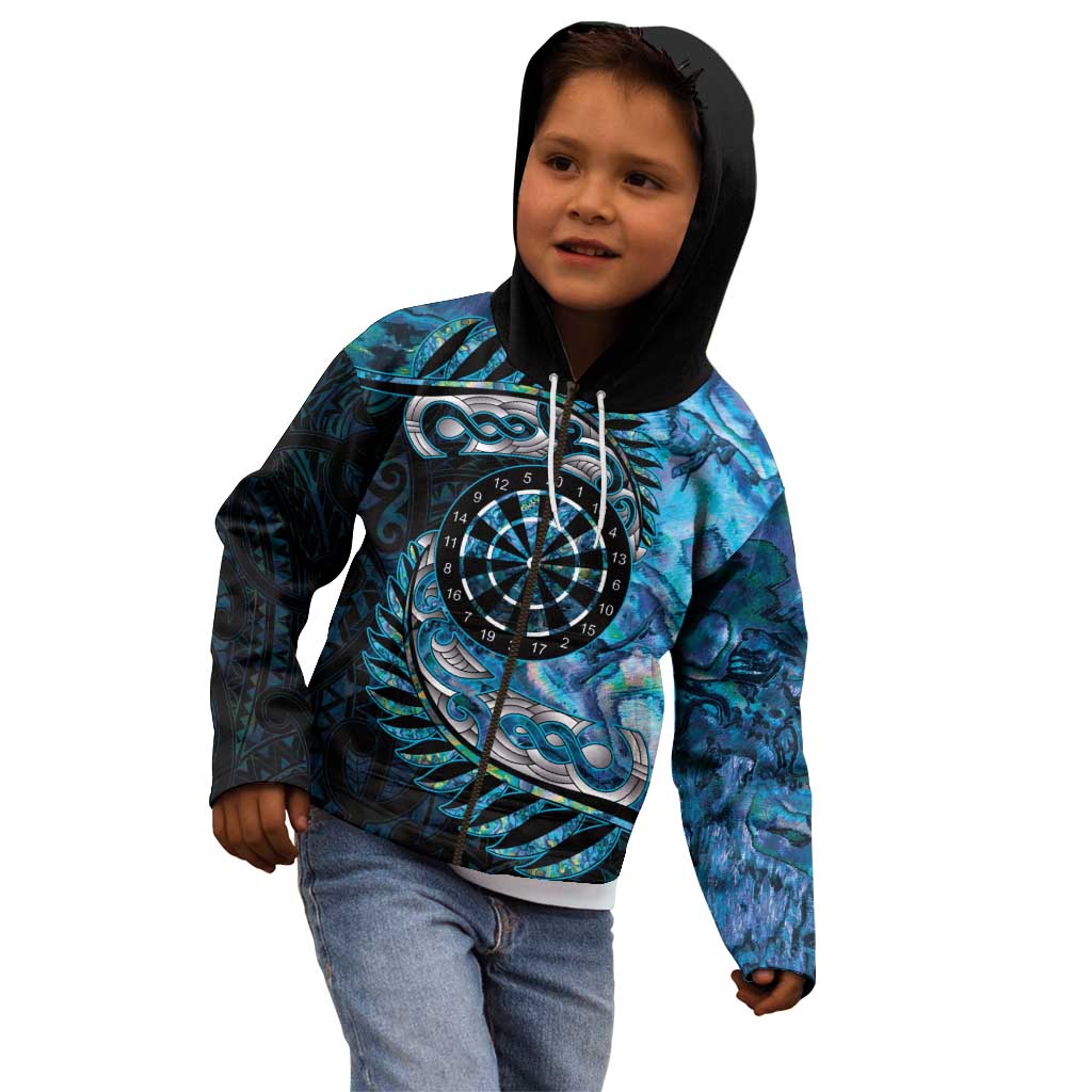 New Zealand Darts Personalised Kid Hoodie Aotearoa Silver Fern Blue Papua Shell Spirit LT9 - Polynesian Pride