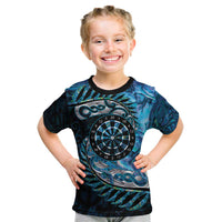 New Zealand Darts Personalised Kid T Shirt Aotearoa Silver Fern Blue Papua Shell Spirit LT9 Blue - Polynesian Pride