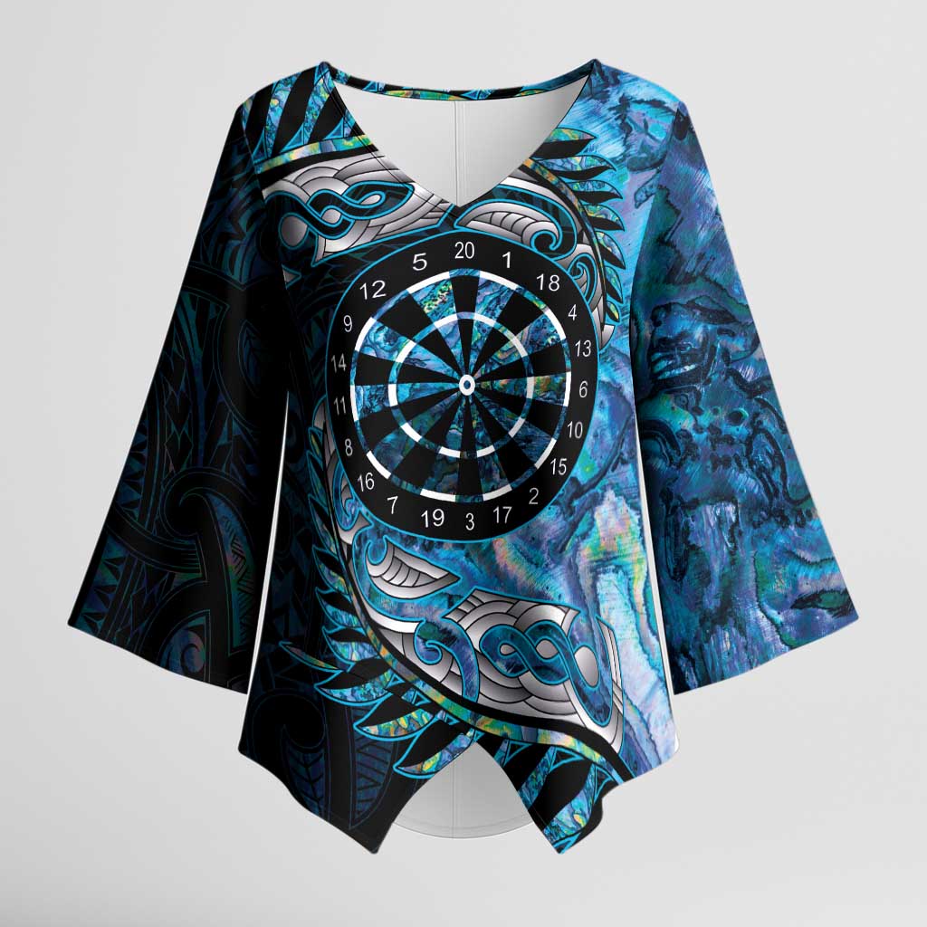 New Zealand Darts Personalised Kimono Sleeve Blouse Aotearoa Silver Fern Blue Papua Shell Spirit LT9 Female Blue - Polynesian Pride