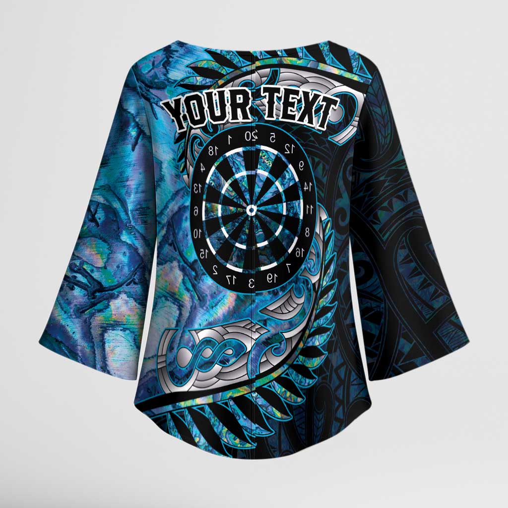 New Zealand Darts Personalised Kimono Sleeve Blouse Aotearoa Silver Fern Blue Papua Shell Spirit LT9 - Polynesian Pride
