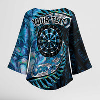 New Zealand Darts Personalised Kimono Sleeve Blouse Aotearoa Silver Fern Blue Papua Shell Spirit LT9 - Polynesian Pride