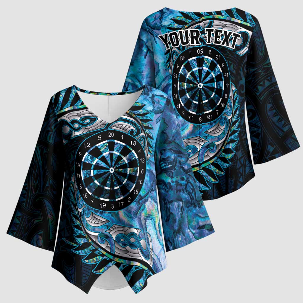 New Zealand Darts Personalised Kimono Sleeve Blouse Aotearoa Silver Fern Blue Papua Shell Spirit LT9 - Polynesian Pride