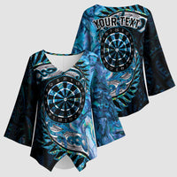 New Zealand Darts Personalised Kimono Sleeve Blouse Aotearoa Silver Fern Blue Papua Shell Spirit LT9 - Polynesian Pride