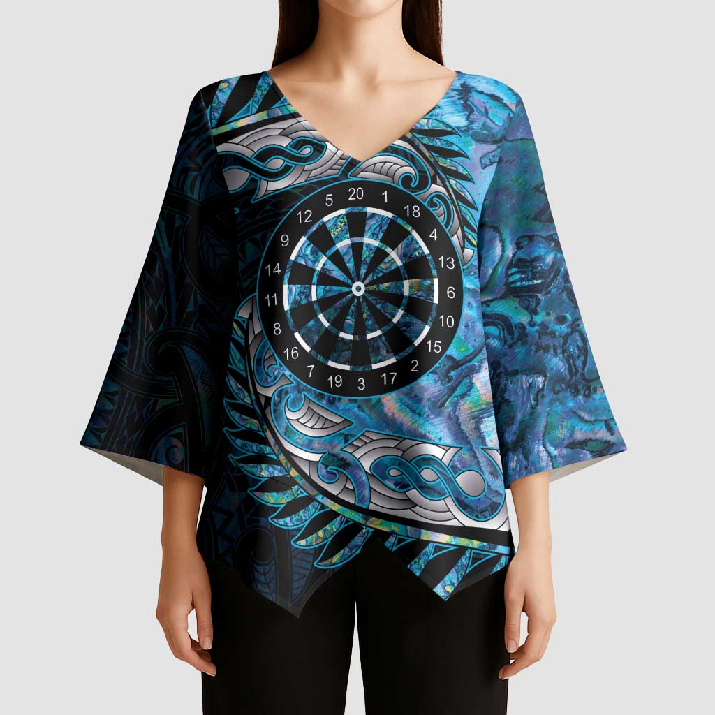 New Zealand Darts Personalised Kimono Sleeve Blouse Aotearoa Silver Fern Blue Papua Shell Spirit LT9 - Polynesian Pride