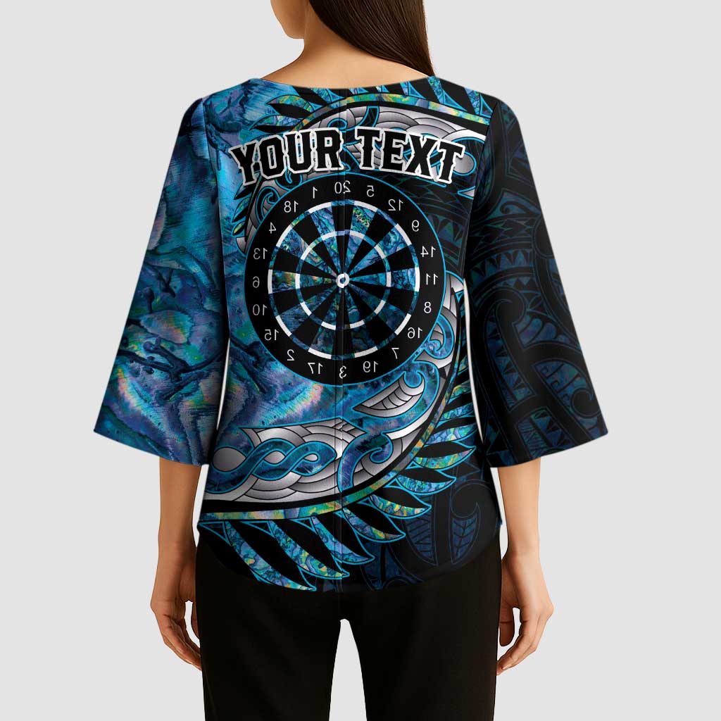 New Zealand Darts Personalised Kimono Sleeve Blouse Aotearoa Silver Fern Blue Papua Shell Spirit LT9 - Polynesian Pride