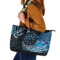 New Zealand Darts Personalised Leather Tote Bag Aotearoa Silver Fern Blue Papua Shell Spirit LT9 Blue - Polynesian Pride