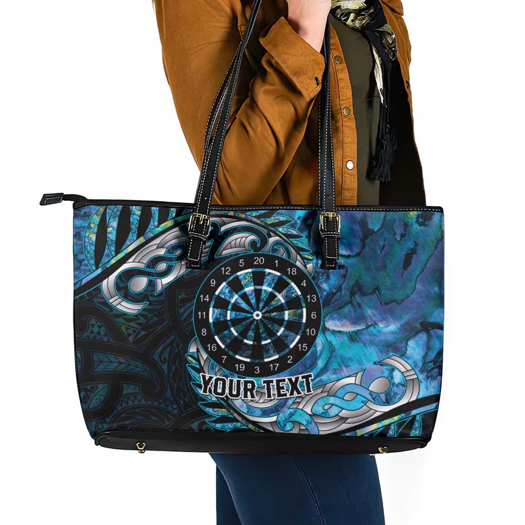 New Zealand Darts Personalised Leather Tote Bag Aotearoa Silver Fern Blue Papua Shell Spirit LT9 - Polynesian Pride