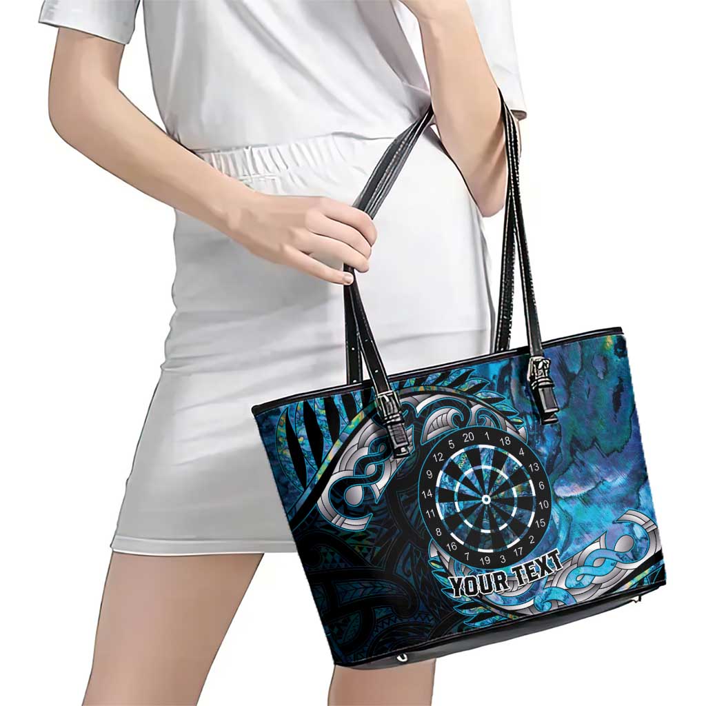 New Zealand Darts Personalised Leather Tote Bag Aotearoa Silver Fern Blue Papua Shell Spirit LT9 - Polynesian Pride