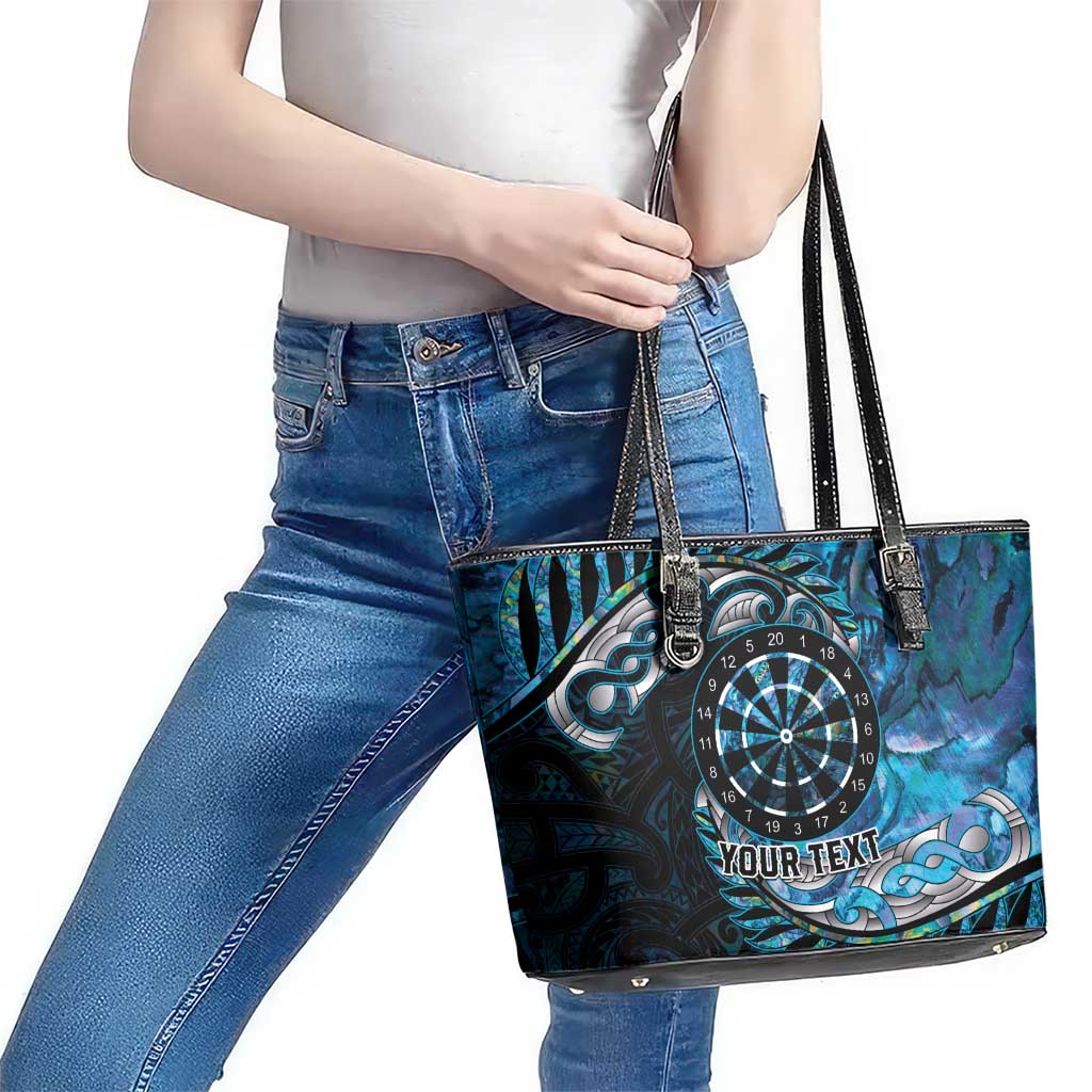 New Zealand Darts Personalised Leather Tote Bag Aotearoa Silver Fern Blue Papua Shell Spirit LT9 - Polynesian Pride