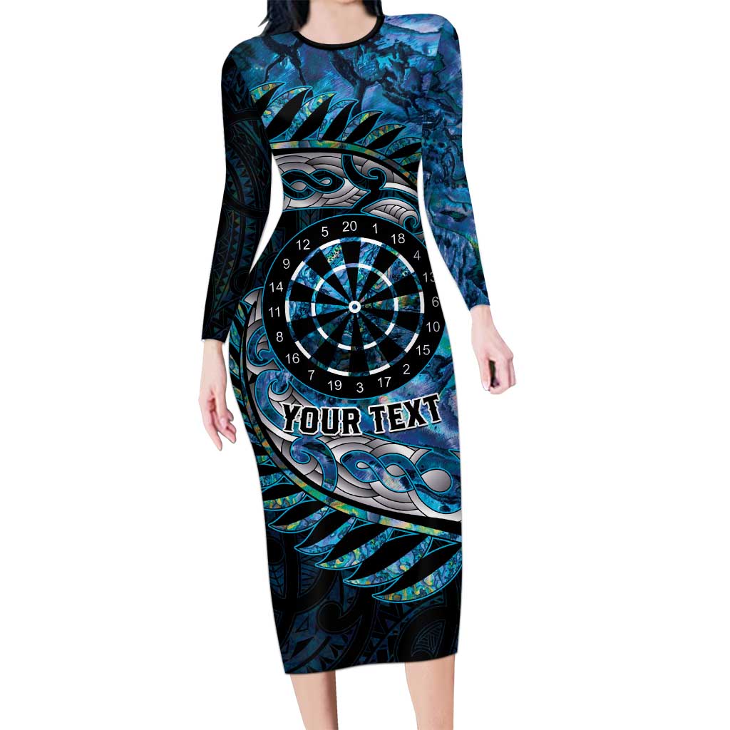 New Zealand Darts Personalised Long Sleeve Bodycon Dress Aotearoa Silver Fern Blue Papua Shell Spirit LT9 Long Dress Blue - Polynesian Pride