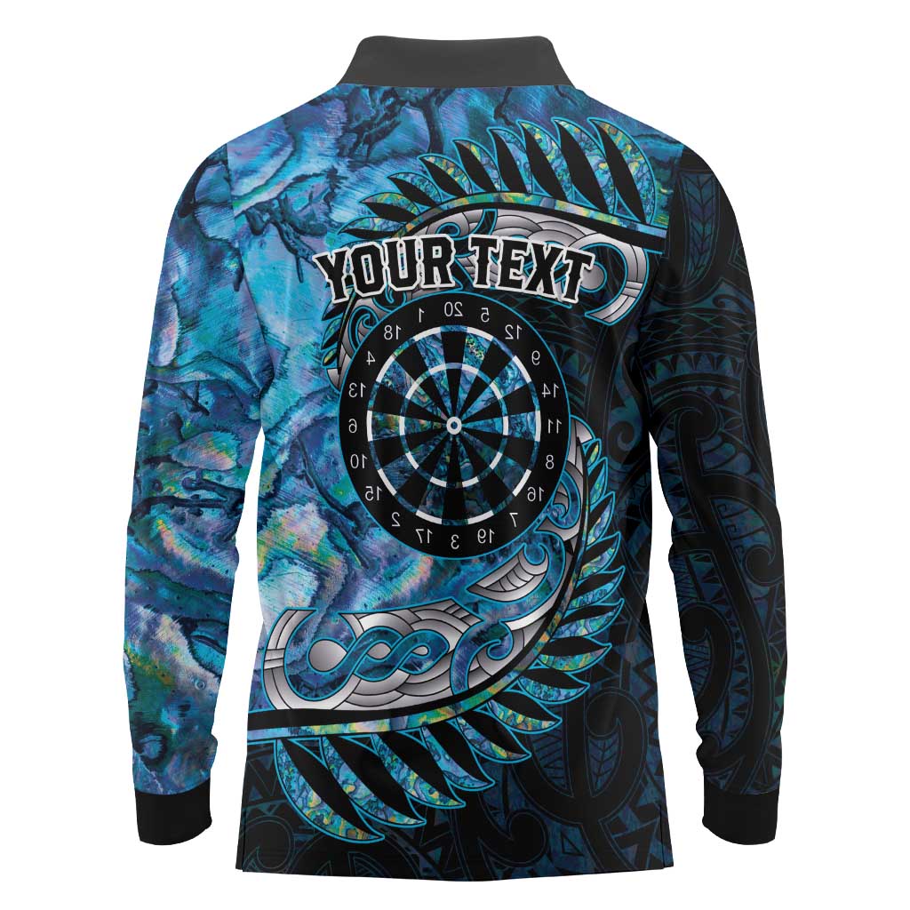 New Zealand Darts Personalised Long Sleeve Polo Shirt Aotearoa Silver Fern Blue Papua Shell Spirit LT9 - Polynesian Pride