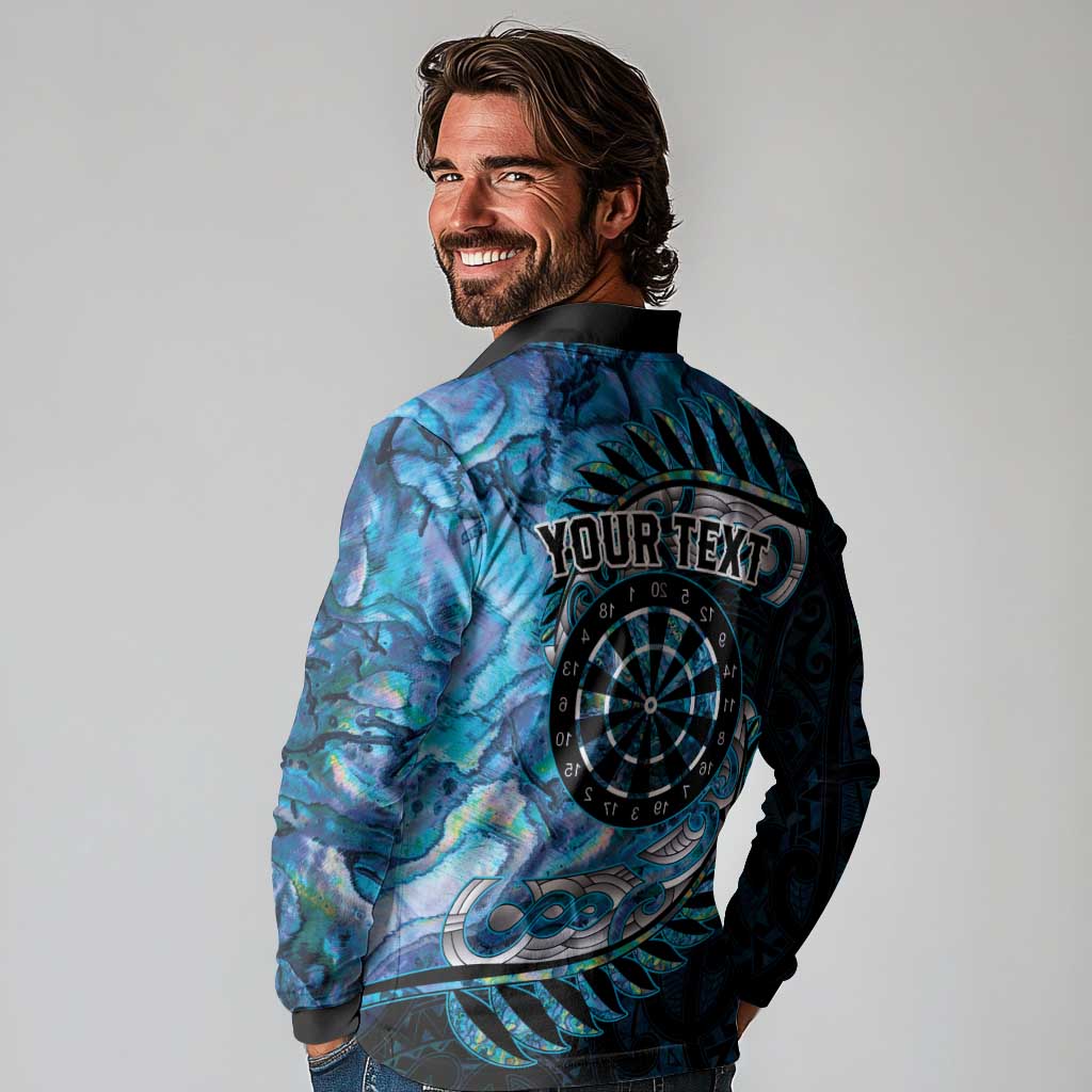 New Zealand Darts Personalised Long Sleeve Polo Shirt Aotearoa Silver Fern Blue Papua Shell Spirit LT9 - Polynesian Pride