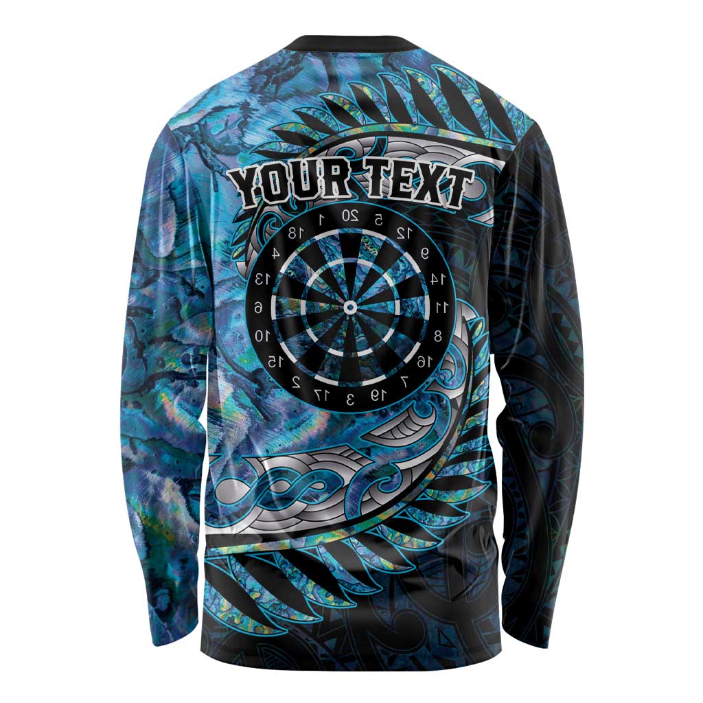 New Zealand Darts Personalised Long Sleeve Shirt Aotearoa Silver Fern Blue Papua Shell Spirit LT9 - Polynesian Pride