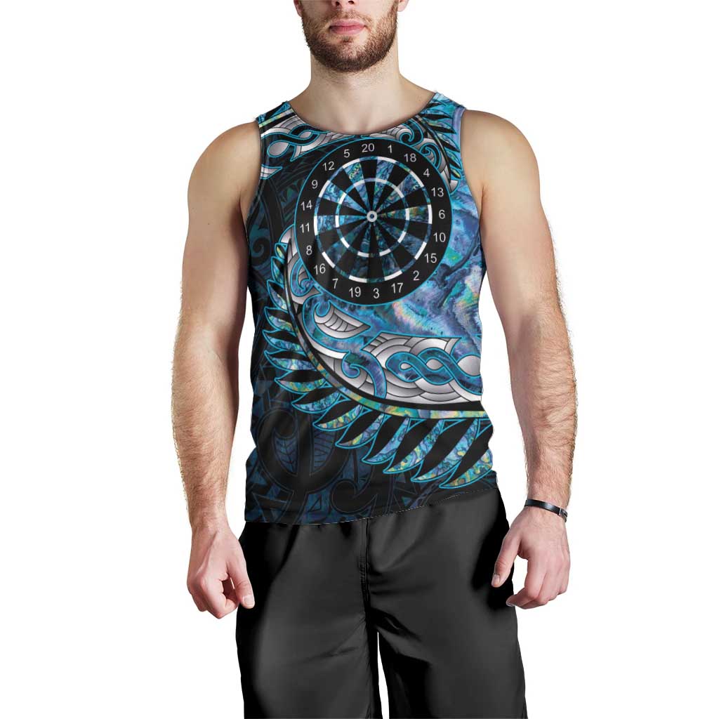 New Zealand Darts Personalised Men Tank Top Aotearoa Silver Fern Blue Papua Shell Spirit LT9 - Polynesian Pride