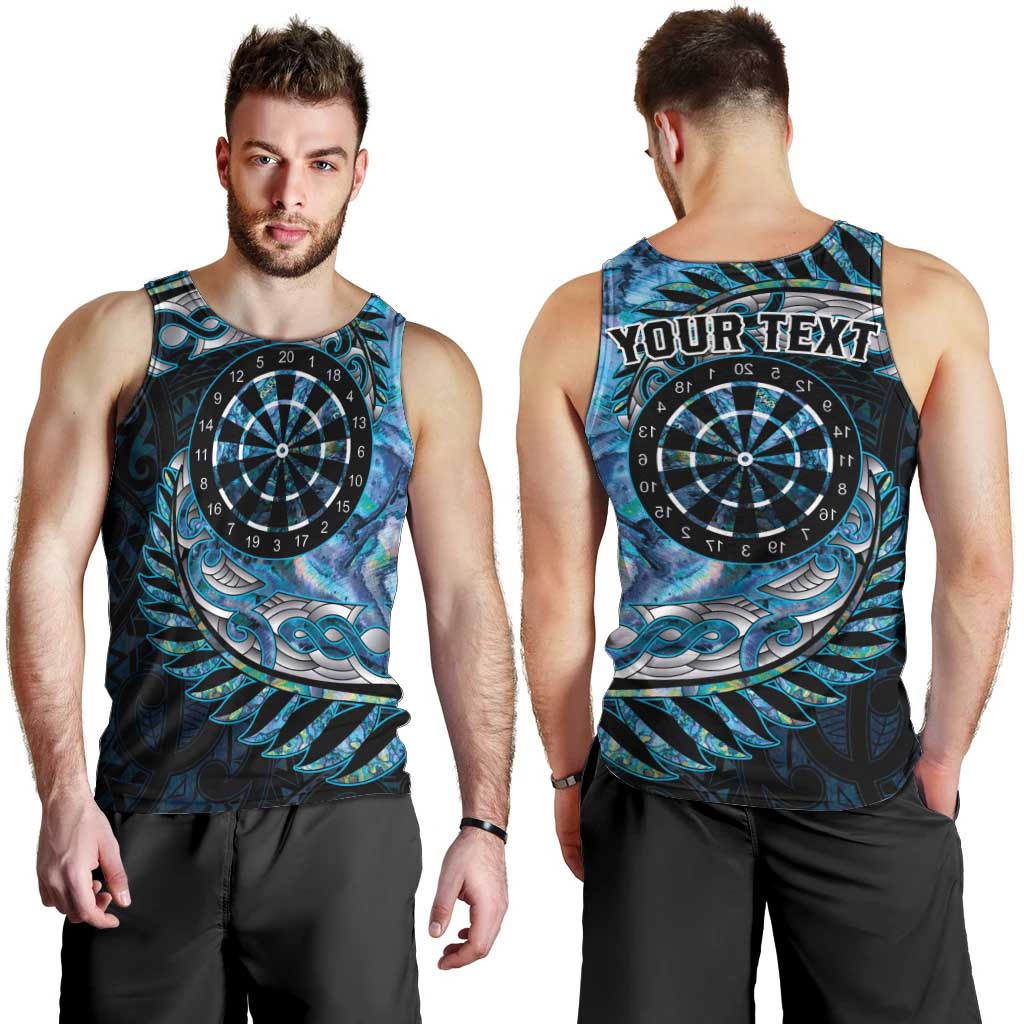 New Zealand Darts Personalised Men Tank Top Aotearoa Silver Fern Blue Papua Shell Spirit LT9 - Polynesian Pride