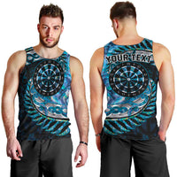 New Zealand Darts Personalised Men Tank Top Aotearoa Silver Fern Blue Papua Shell Spirit LT9 - Polynesian Pride