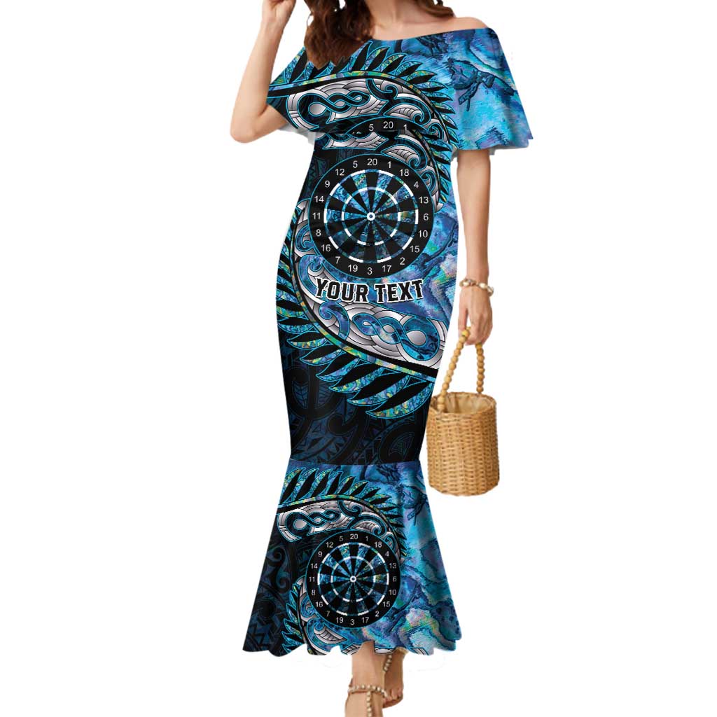New Zealand Darts Personalised Mermaid Dress Aotearoa Silver Fern Blue Papua Shell Spirit LT9 Women Blue - Polynesian Pride