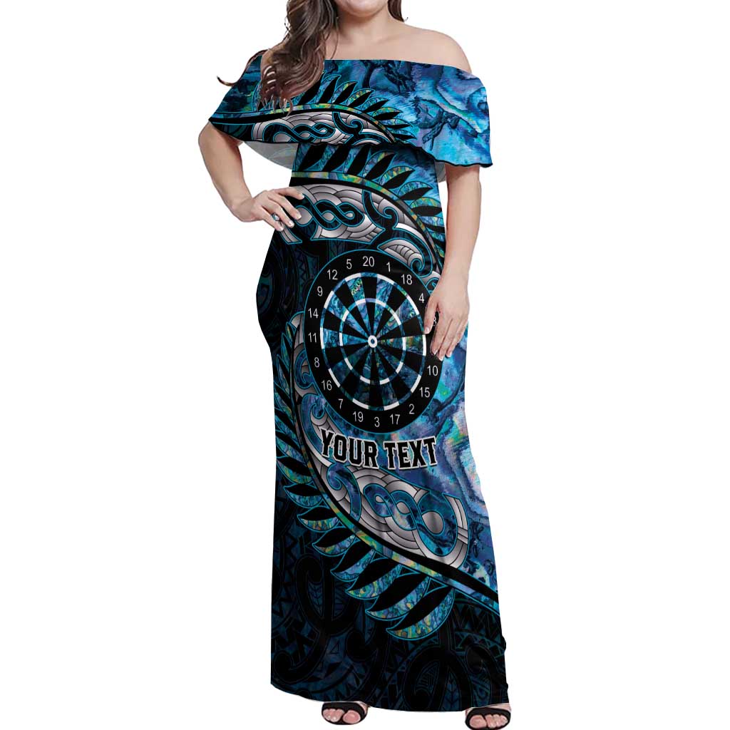 New Zealand Darts Personalised Off Shoulder Maxi Dress Aotearoa Silver Fern Blue Papua Shell Spirit LT9 Women Blue - Polynesian Pride