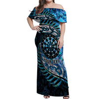 New Zealand Darts Personalised Off Shoulder Maxi Dress Aotearoa Silver Fern Blue Papua Shell Spirit LT9 Women Blue - Polynesian Pride