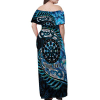New Zealand Darts Personalised Off Shoulder Maxi Dress Aotearoa Silver Fern Blue Papua Shell Spirit LT9 - Polynesian Pride
