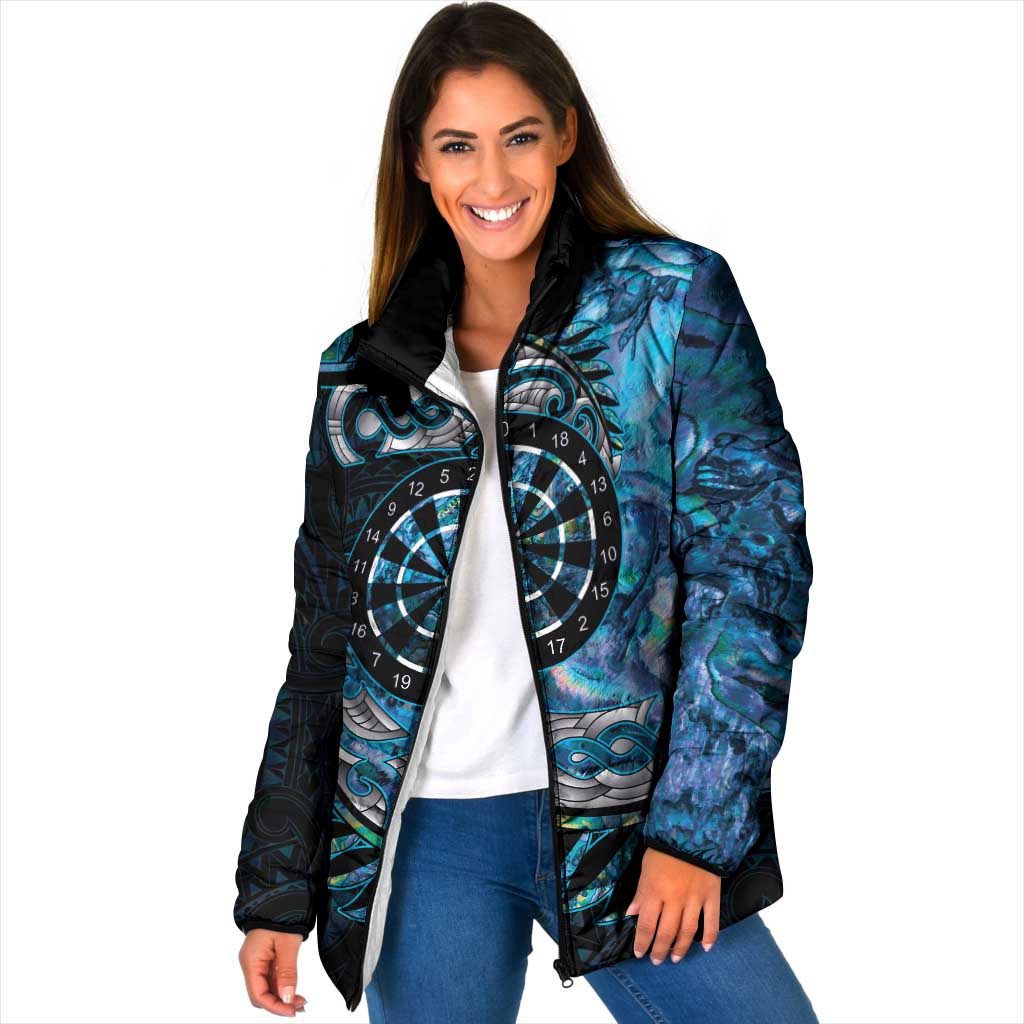New Zealand Darts Personalised Padded Jacket Aotearoa Silver Fern Blue Papua Shell Spirit - Polynesian Pride