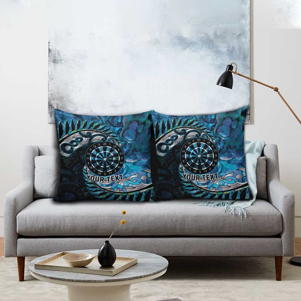 New Zealand Darts Personalised Pillow Cover Aotearoa Silver Fern Blue Papua Shell Spirit LT9 - Polynesian Pride