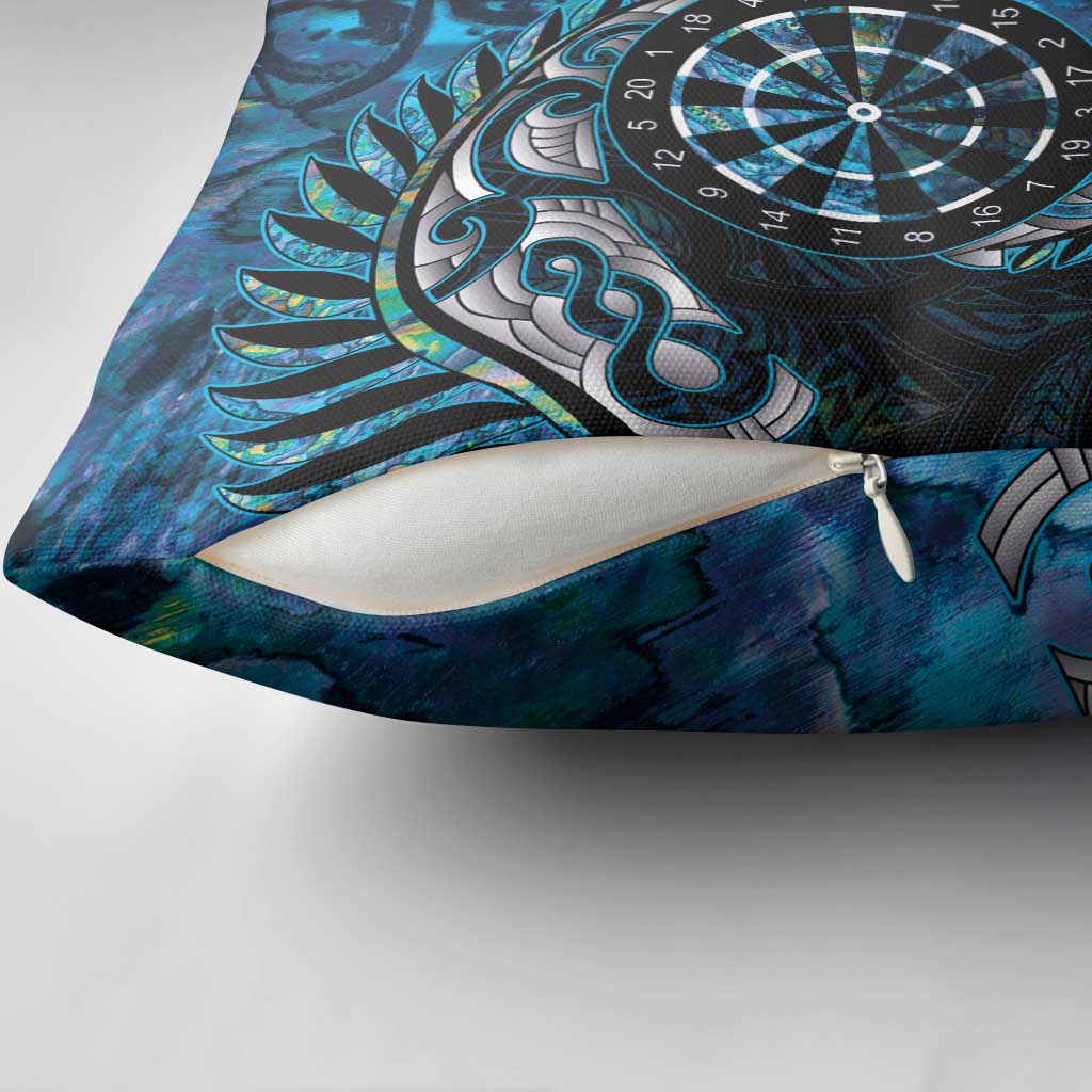 New Zealand Darts Personalised Pillow Cover Aotearoa Silver Fern Blue Papua Shell Spirit LT9 - Polynesian Pride