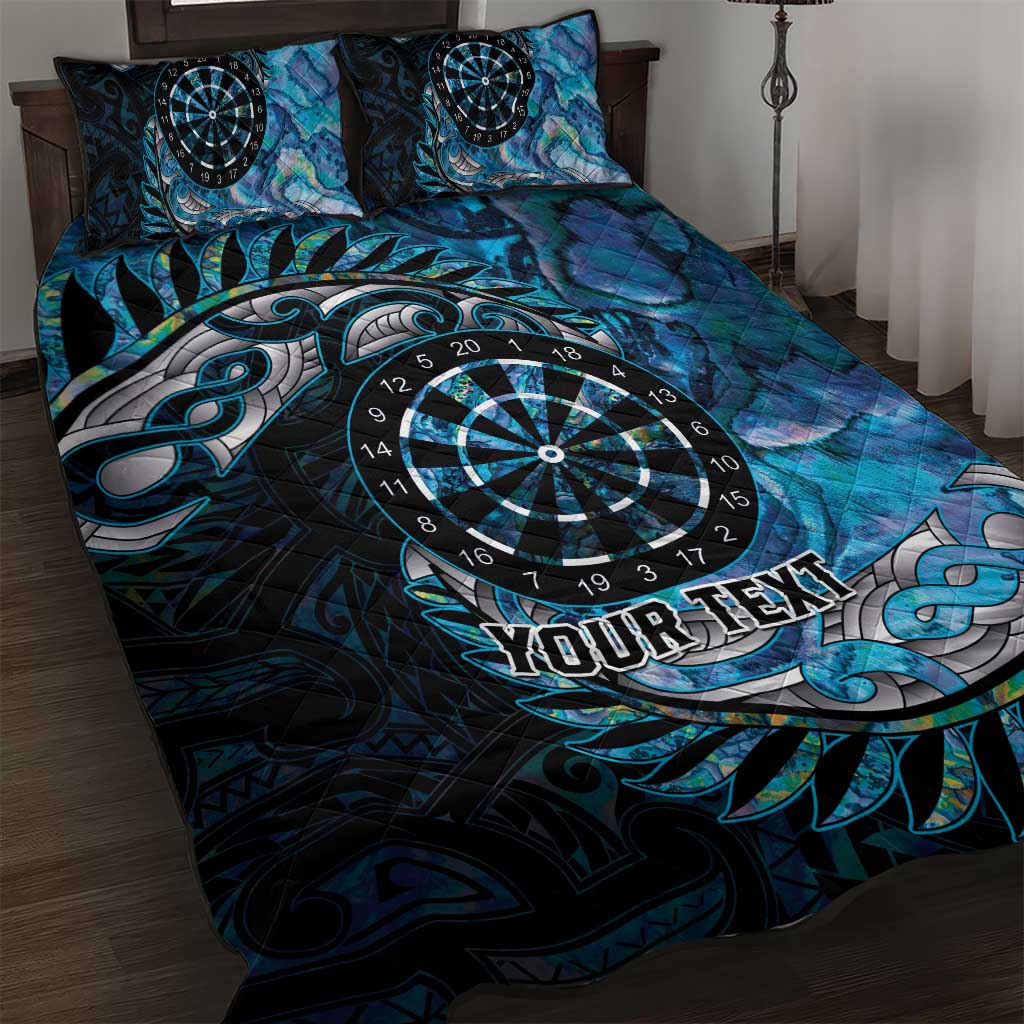 New Zealand Darts Personalised Quilt Bed Set Aotearoa Silver Fern Blue Papua Shell Spirit LT9 Blue - Polynesian Pride