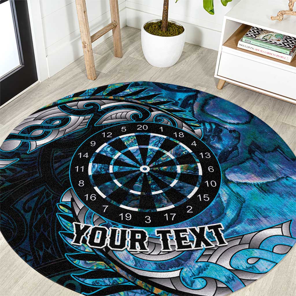 New Zealand Darts Personalised Round Carpet Aotearoa Silver Fern Blue Papua Shell Spirit LT9 Blue - Polynesian Pride