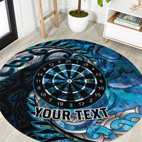 New Zealand Darts Personalised Round Carpet Aotearoa Silver Fern Blue Papua Shell Spirit LT9 Blue - Polynesian Pride
