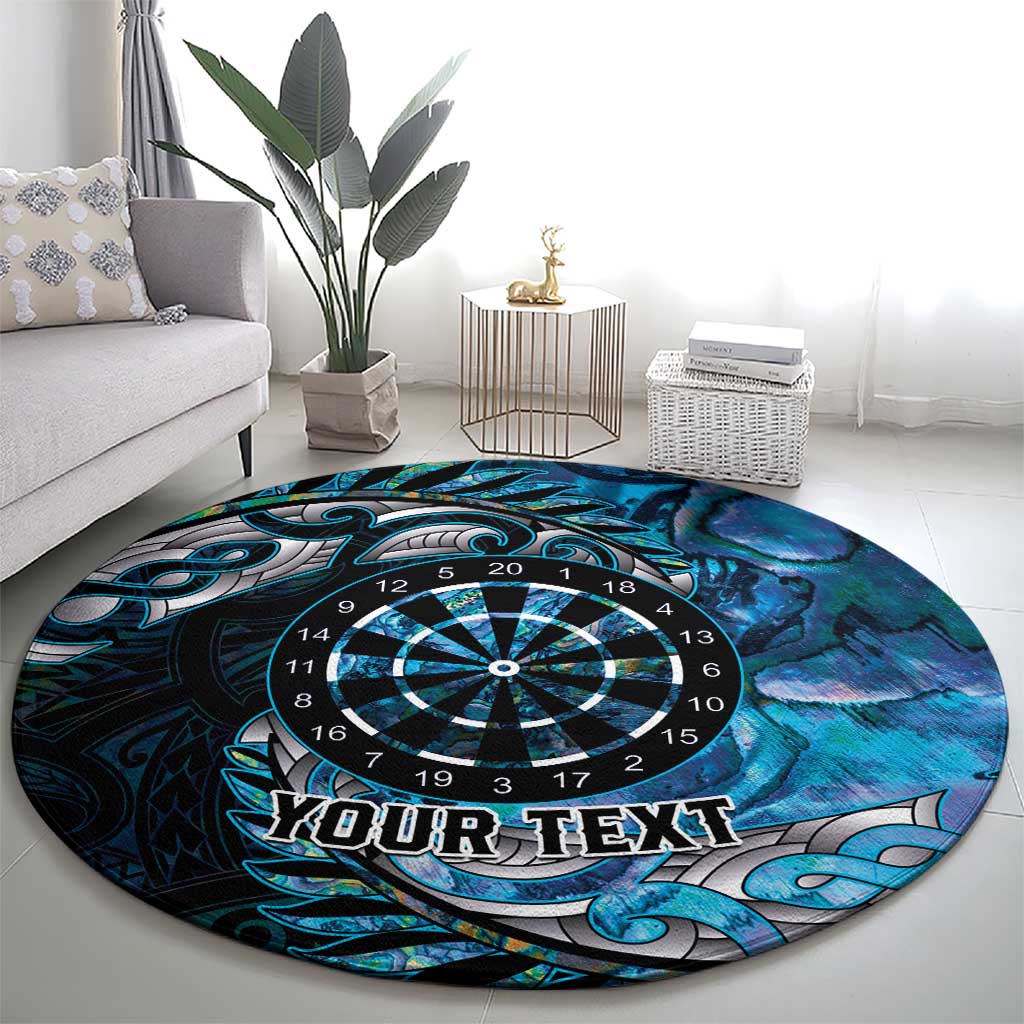 New Zealand Darts Personalised Round Carpet Aotearoa Silver Fern Blue Papua Shell Spirit LT9 - Polynesian Pride