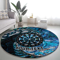 New Zealand Darts Personalised Round Carpet Aotearoa Silver Fern Blue Papua Shell Spirit LT9 - Polynesian Pride