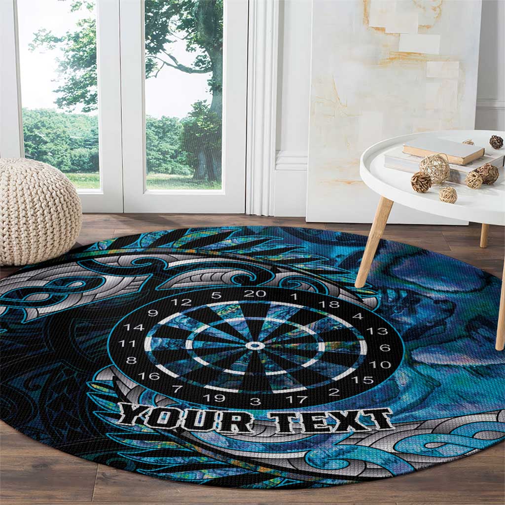 New Zealand Darts Personalised Round Carpet Aotearoa Silver Fern Blue Papua Shell Spirit LT9 - Polynesian Pride