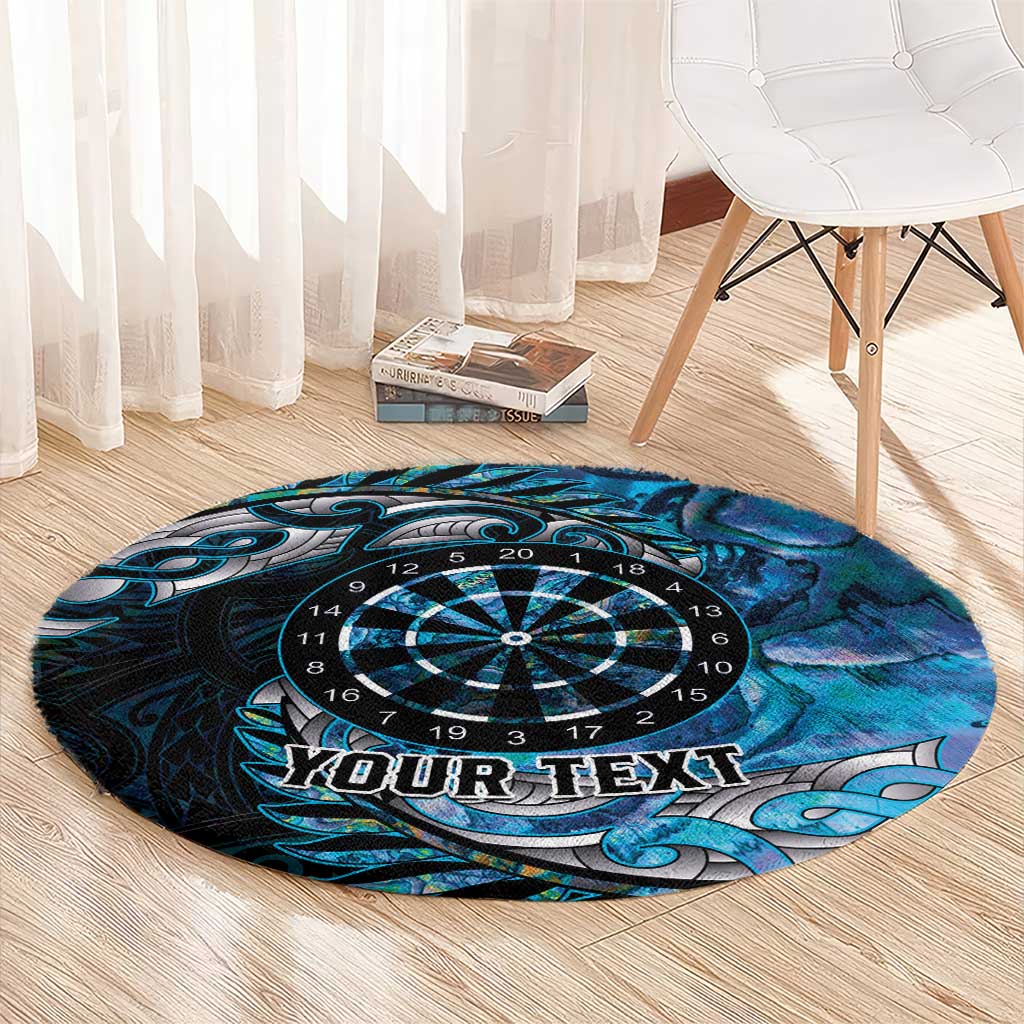 New Zealand Darts Personalised Round Carpet Aotearoa Silver Fern Blue Papua Shell Spirit LT9 - Polynesian Pride