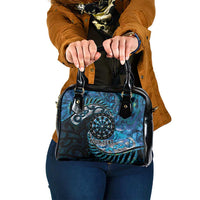 New Zealand Darts Personalised Shoulder Handbag Aotearoa Silver Fern Blue Papua Shell Spirit LT9 One Size Blue - Polynesian Pride