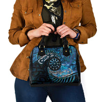 New Zealand Darts Personalised Shoulder Handbag Aotearoa Silver Fern Blue Papua Shell Spirit LT9 - Polynesian Pride
