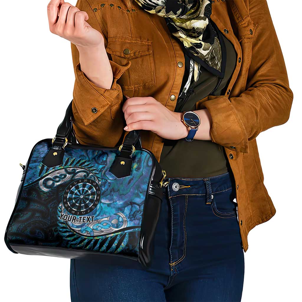 New Zealand Darts Personalised Shoulder Handbag Aotearoa Silver Fern Blue Papua Shell Spirit LT9 - Polynesian Pride