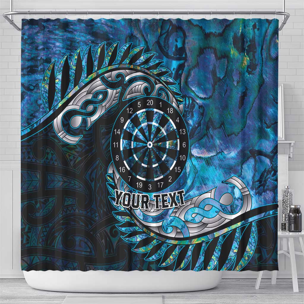 New Zealand Darts Personalised Shower Curtain Aotearoa Silver Fern Blue Papua Shell Spirit LT9 - Polynesian Pride