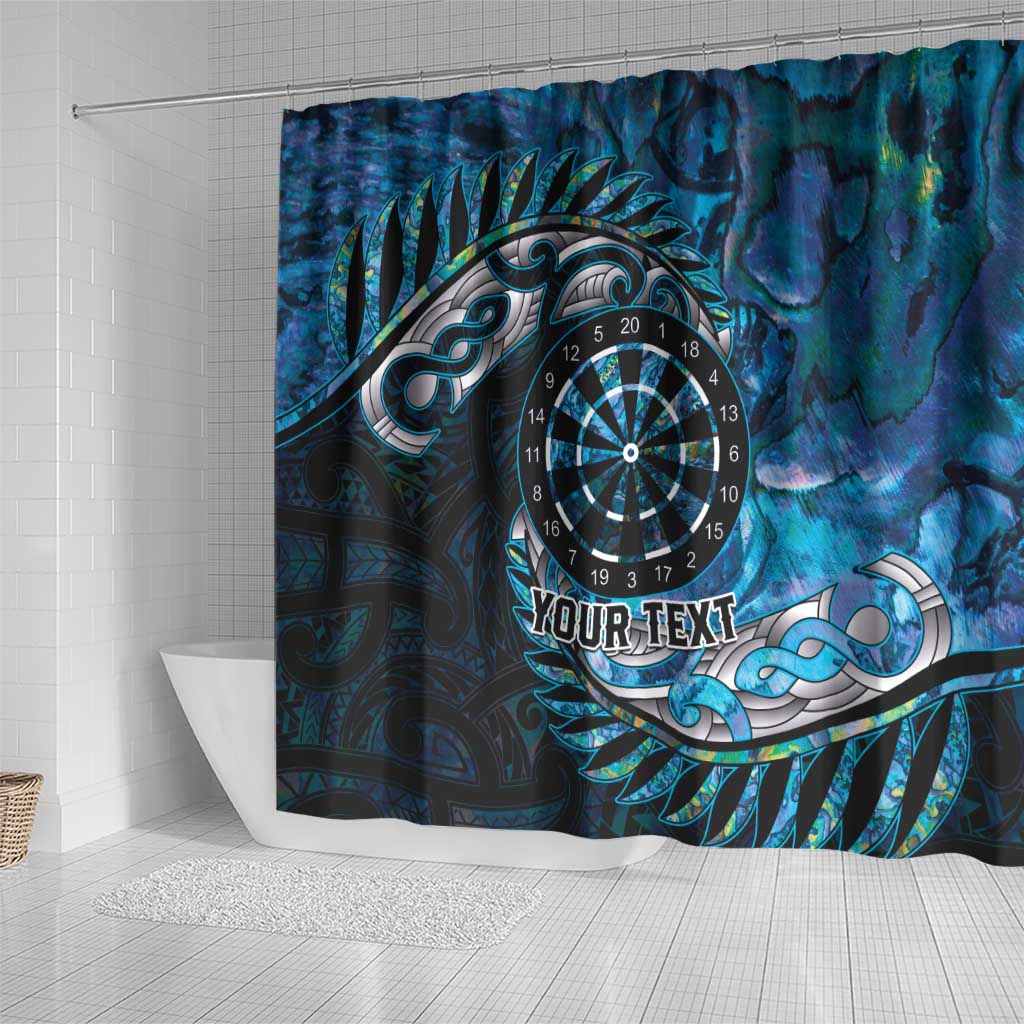 New Zealand Darts Personalised Shower Curtain Aotearoa Silver Fern Blue Papua Shell Spirit LT9 - Polynesian Pride