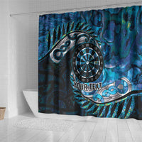New Zealand Darts Personalised Shower Curtain Aotearoa Silver Fern Blue Papua Shell Spirit LT9 - Polynesian Pride