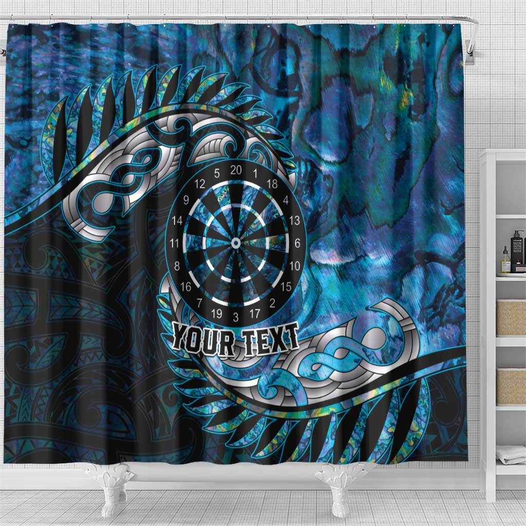 New Zealand Darts Personalised Shower Curtain Aotearoa Silver Fern Blue Papua Shell Spirit LT9 - Polynesian Pride
